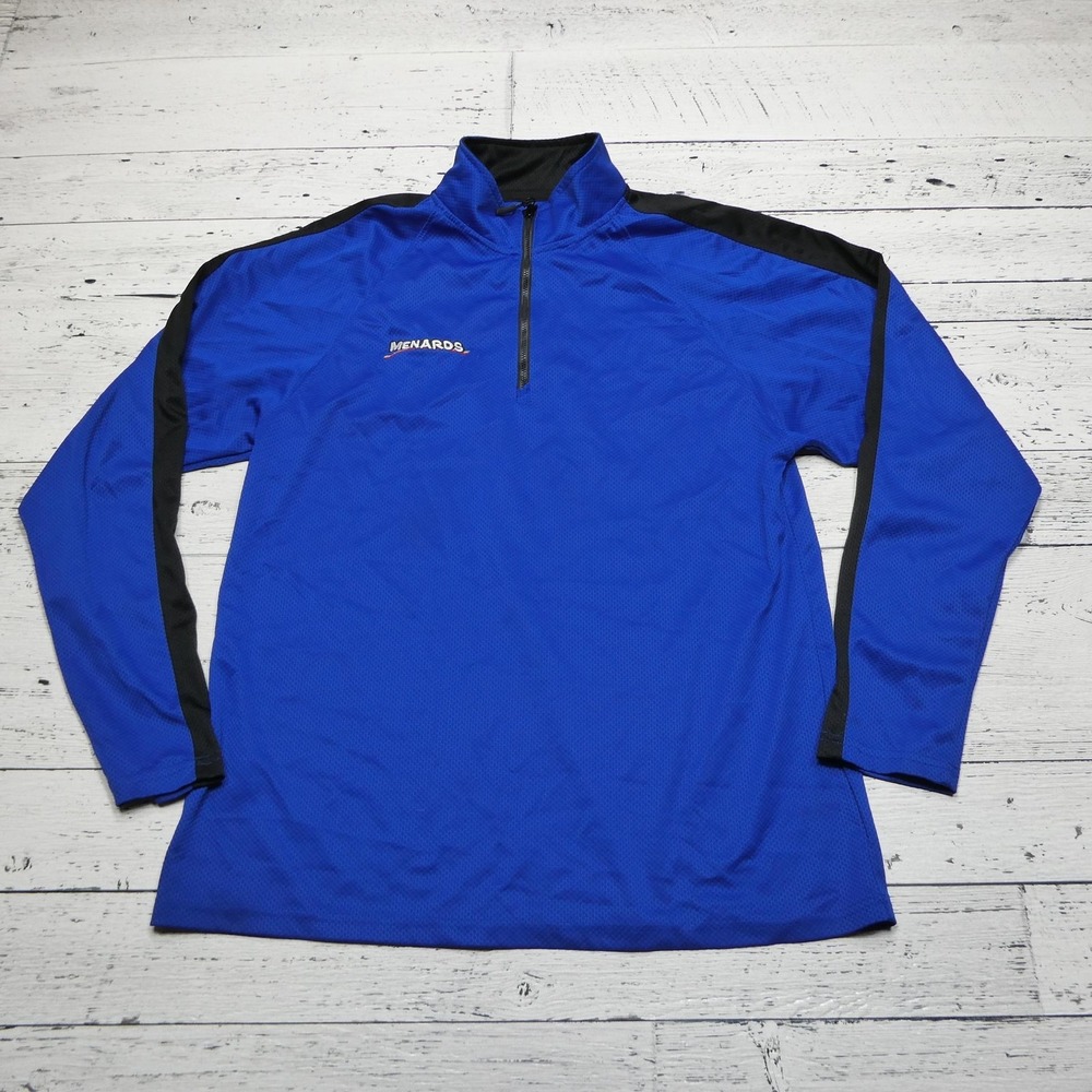 Menards Pullover Mens XLT Blue Black Quarter Zip Embroidered Logo Performance